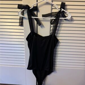 Blue Blush Black Bow Strap Bodysuit
